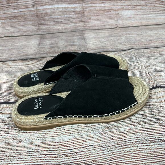 Eileen Fisher Milly Black Tumbled Nubuck Leather Espadrille Sandal Size 6.5 - Picture 12 of 12